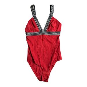 Emporio Armani Scarlet Bodysuit with Logo Straps